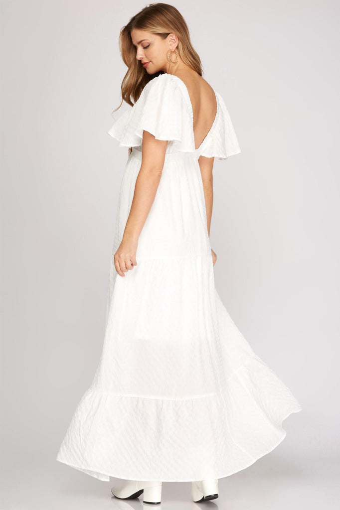 White Plunge Maxi Dress