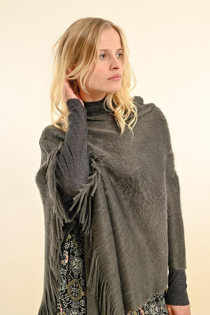 Gray Fringed Poncho