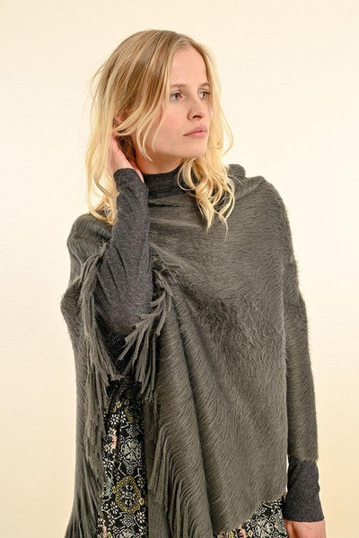 Gray Fringed Poncho