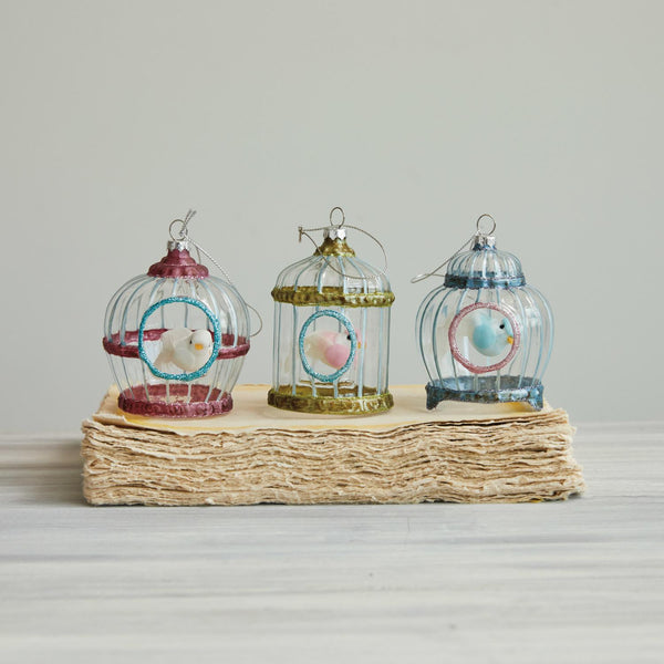 Glass Bird Cage Ornament