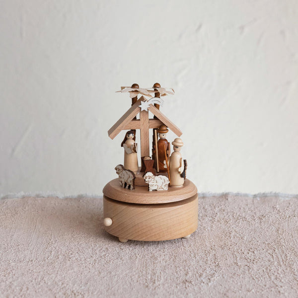 Wood Wind Up Nativity Music Box