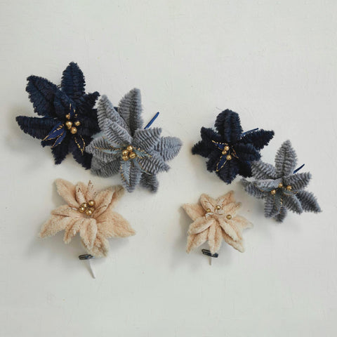 Fur Poinsettia Flower Clip