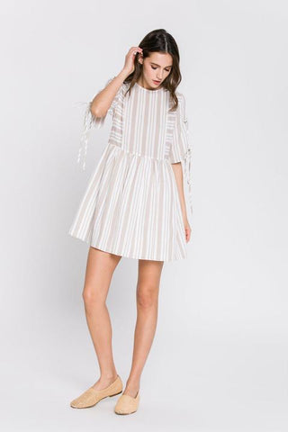 Striped Cold Shoulder Tie Dress